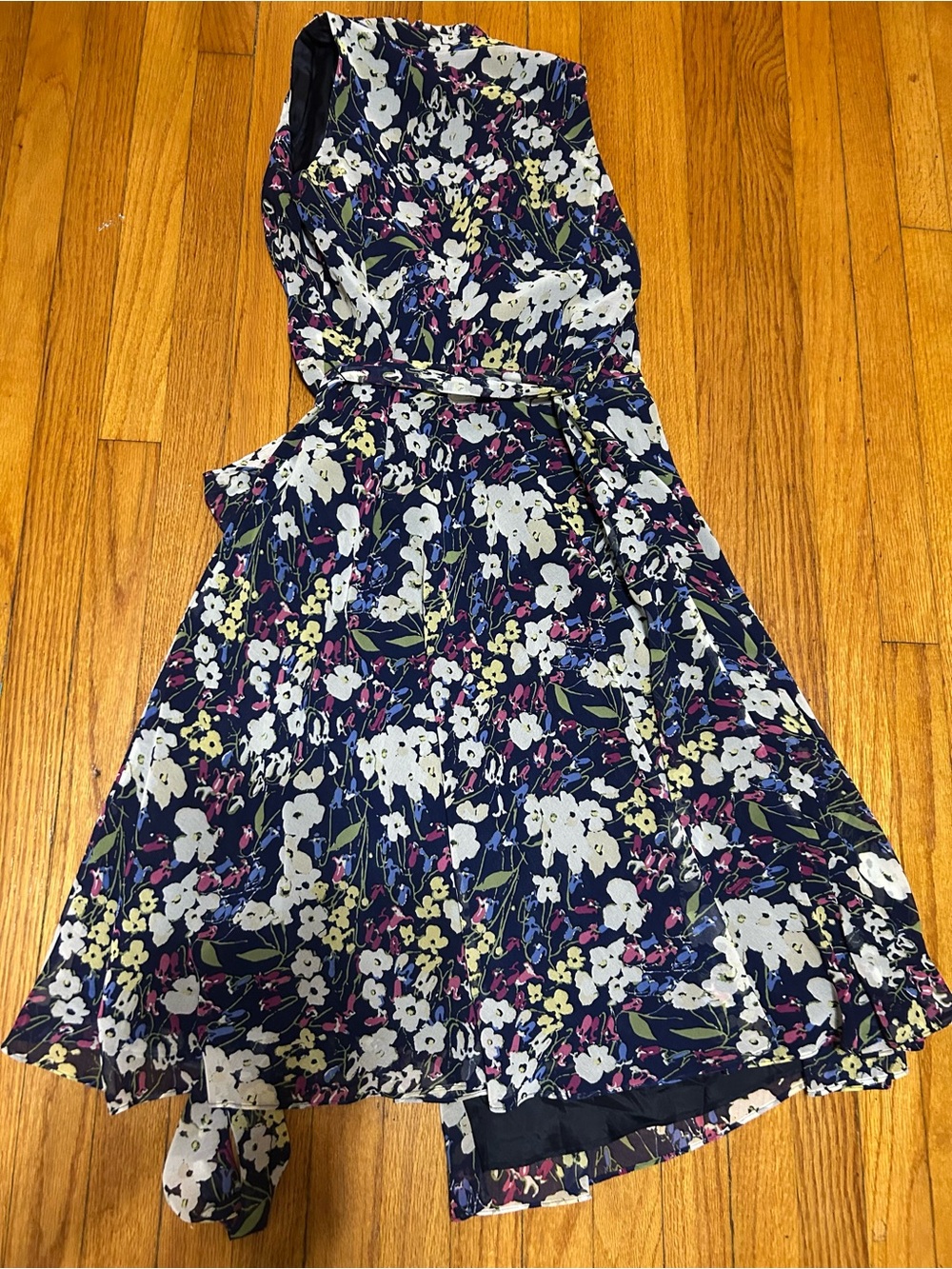 Ralph Lauren Navy Chiffon Floral Wrap Dress Women's 8 - Picture 7 of 8